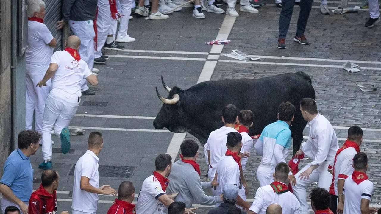 Segundo encierro de San Fermín 2015 con toros de Cebada Gago en Telefonica. Maite H. Mateo.-36