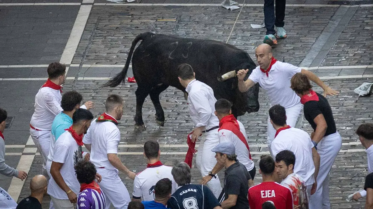 Segundo encierro de San Fermín 2015 con toros de Cebada Gago en Telefonica. Maite H. Mateo.-38