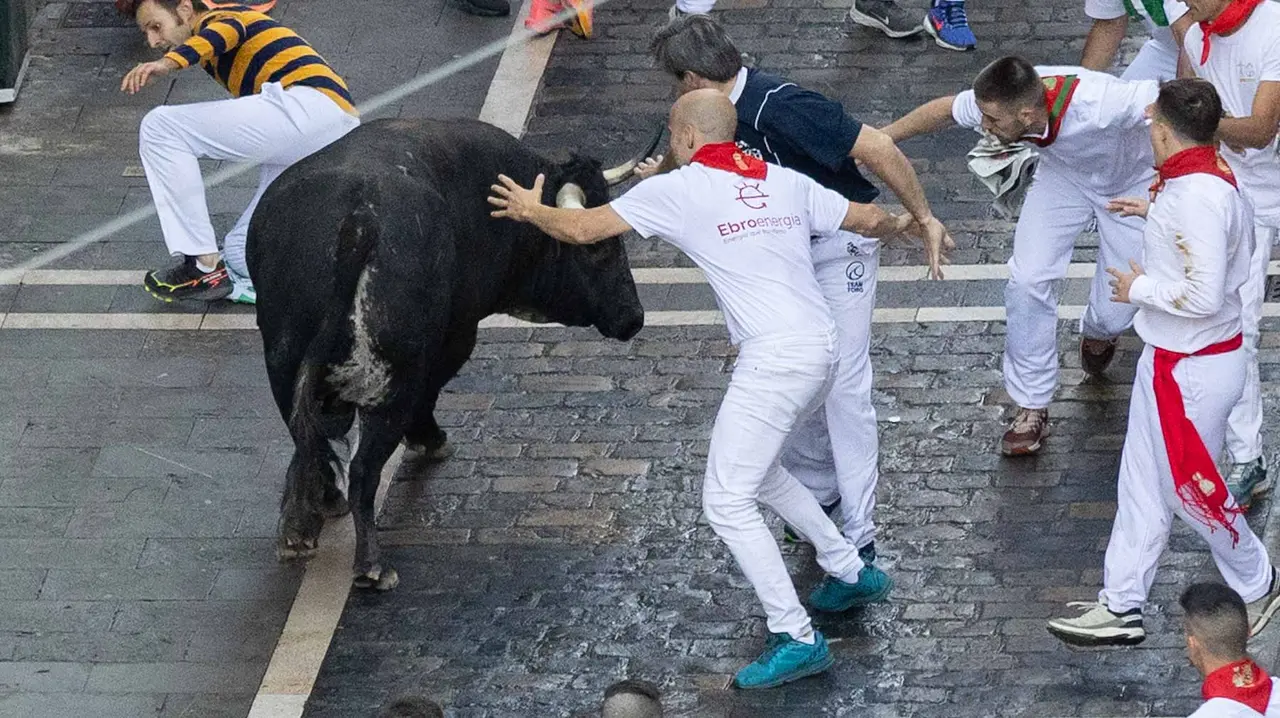 Segundo encierro de San Fermín 2015 con toros de Cebada Gago en Telefonica. Maite H. Mateo.-44