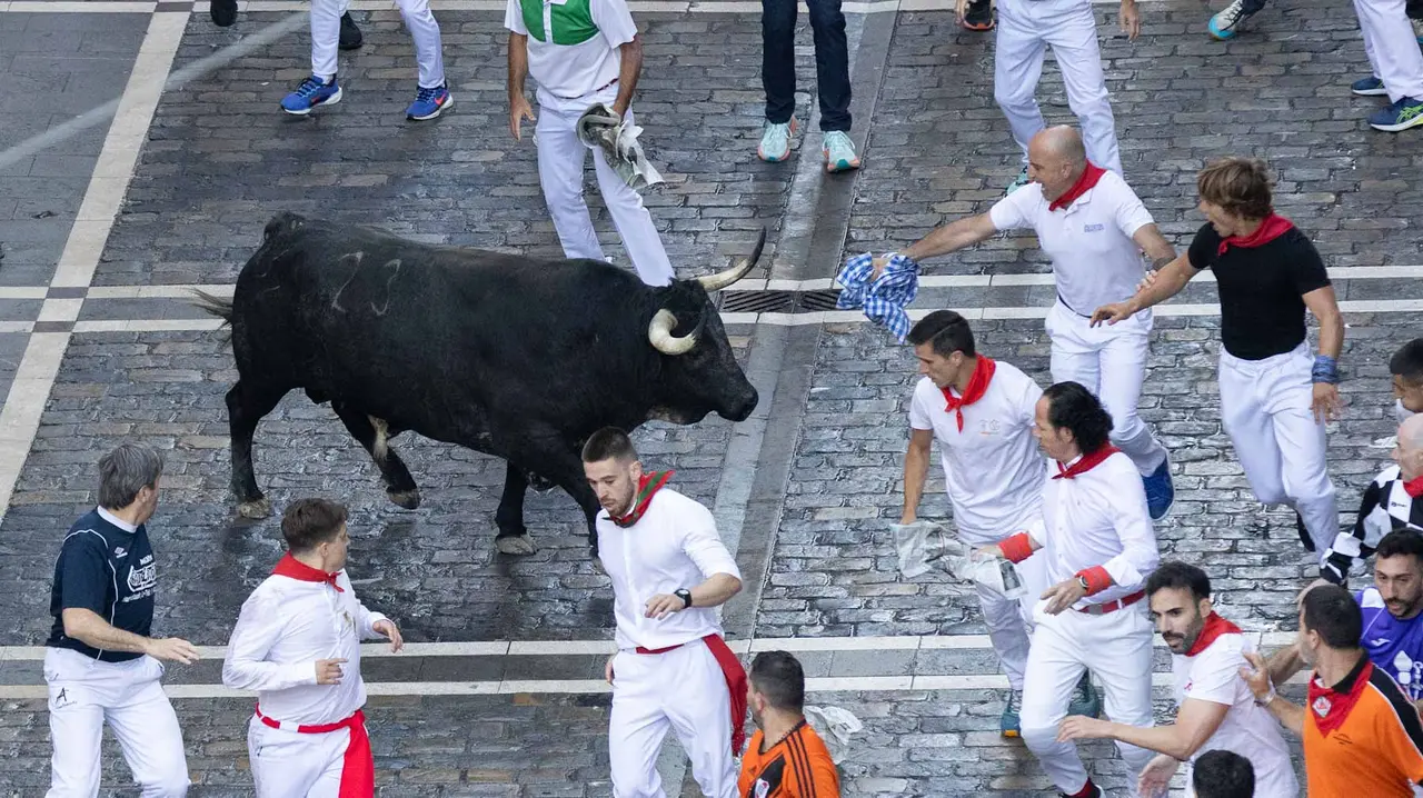 Segundo encierro de San Fermín 2015 con toros de Cebada Gago en Telefonica. Maite H. Mateo.-45