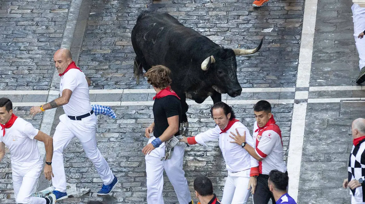 Segundo encierro de San Fermín 2015 con toros de Cebada Gago en Telefonica. Maite H. Mateo.-46