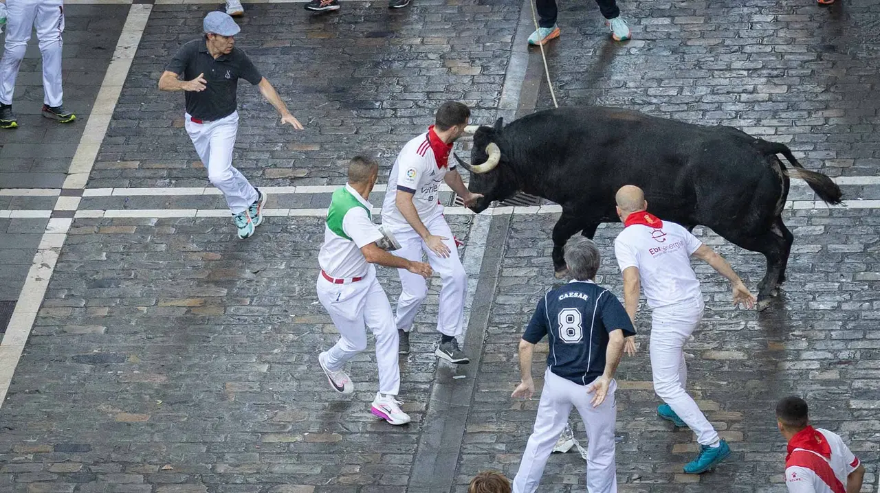 Segundo encierro de San Fermín 2015 con toros de Cebada Gago en Telefonica. Maite H. Mateo.-48