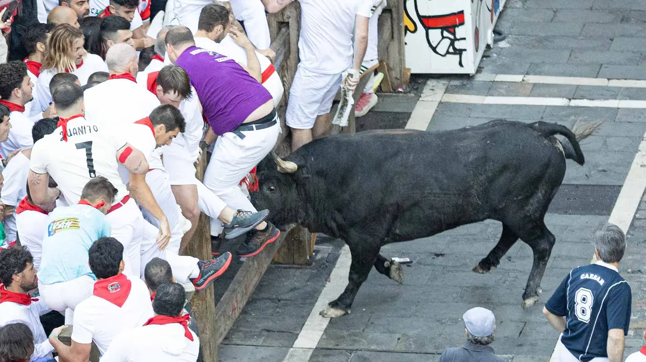 Segundo encierro de San Fermín 2015 con toros de Cebada Gago en Telefonica. Maite H. Mateo.-50