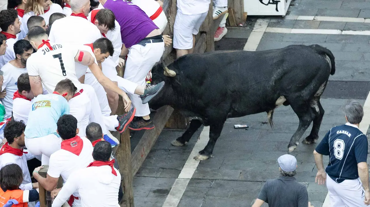 Segundo encierro de San Fermín 2015 con toros de Cebada Gago en Telefonica. Maite H. Mateo.-51