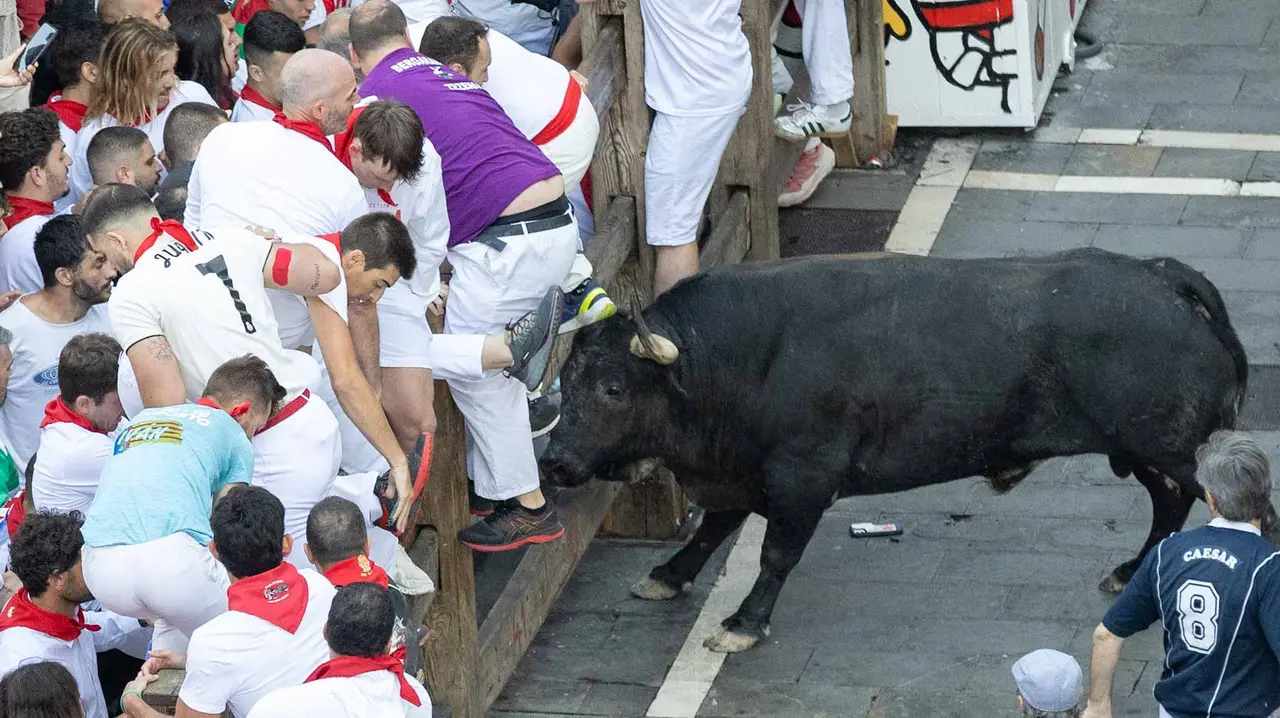 Segundo encierro de San Fermín 2015 con toros de Cebada Gago en Telefonica. Maite H. Mateo.-52