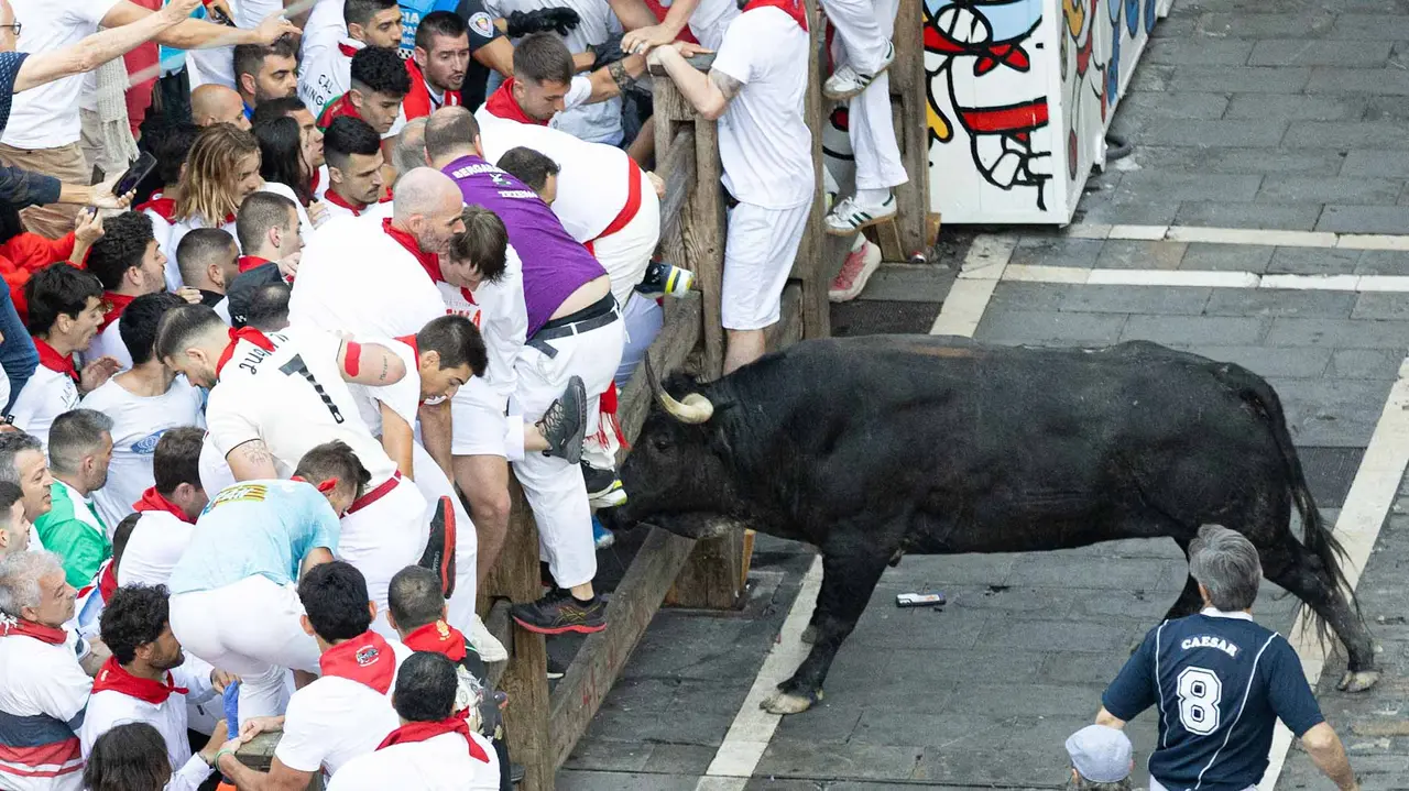 Segundo encierro de San Fermín 2015 con toros de Cebada Gago en Telefonica. Maite H. Mateo.-53