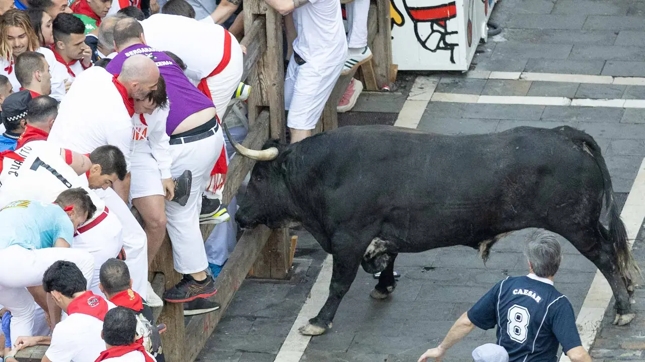 Segundo encierro de San Fermín 2015 con toros de Cebada Gago en Telefonica. Maite H. Mateo.-54