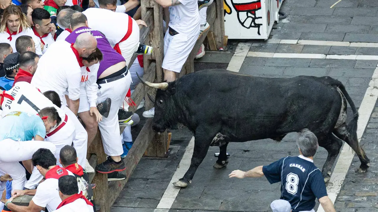 Segundo encierro de San Fermín 2015 con toros de Cebada Gago en Telefonica. Maite H. Mateo.-55