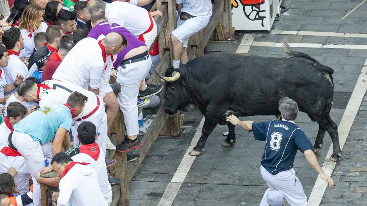 Segundo encierro de San Fermín 2015 con toros de Cebada Gago en Telefonica. Maite H. Mateo.-56