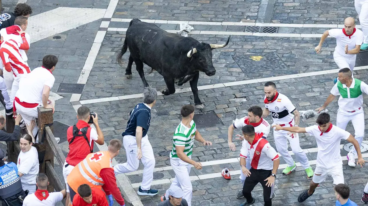 Segundo encierro de San Fermín 2015 con toros de Cebada Gago en Telefonica. Maite H. Mateo.-57