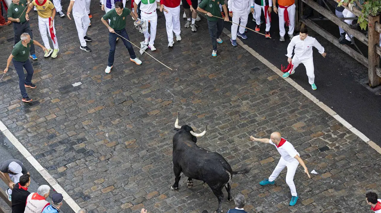 Segundo encierro de San Fermín 2015 con toros de Cebada Gago en Telefonica. Maite H. Mateo.-63