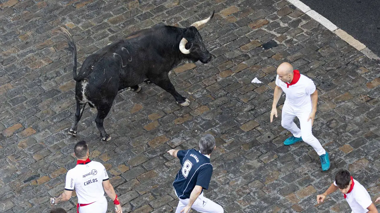 Segundo encierro de San Fermín 2015 con toros de Cebada Gago en Telefonica. Maite H. Mateo.-64