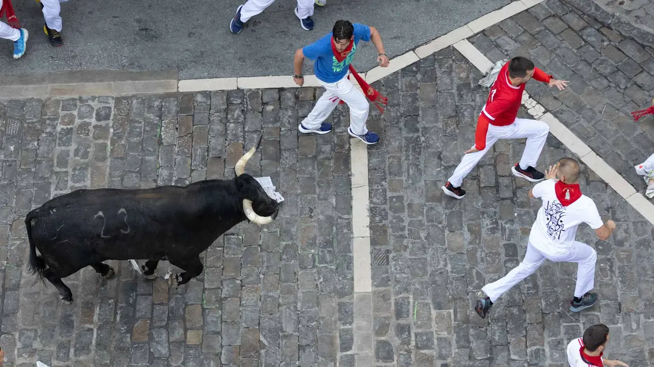 Segundo encierro de San Fermín 2015 con toros de Cebada Gago en Telefonica. Maite H. Mateo.-66