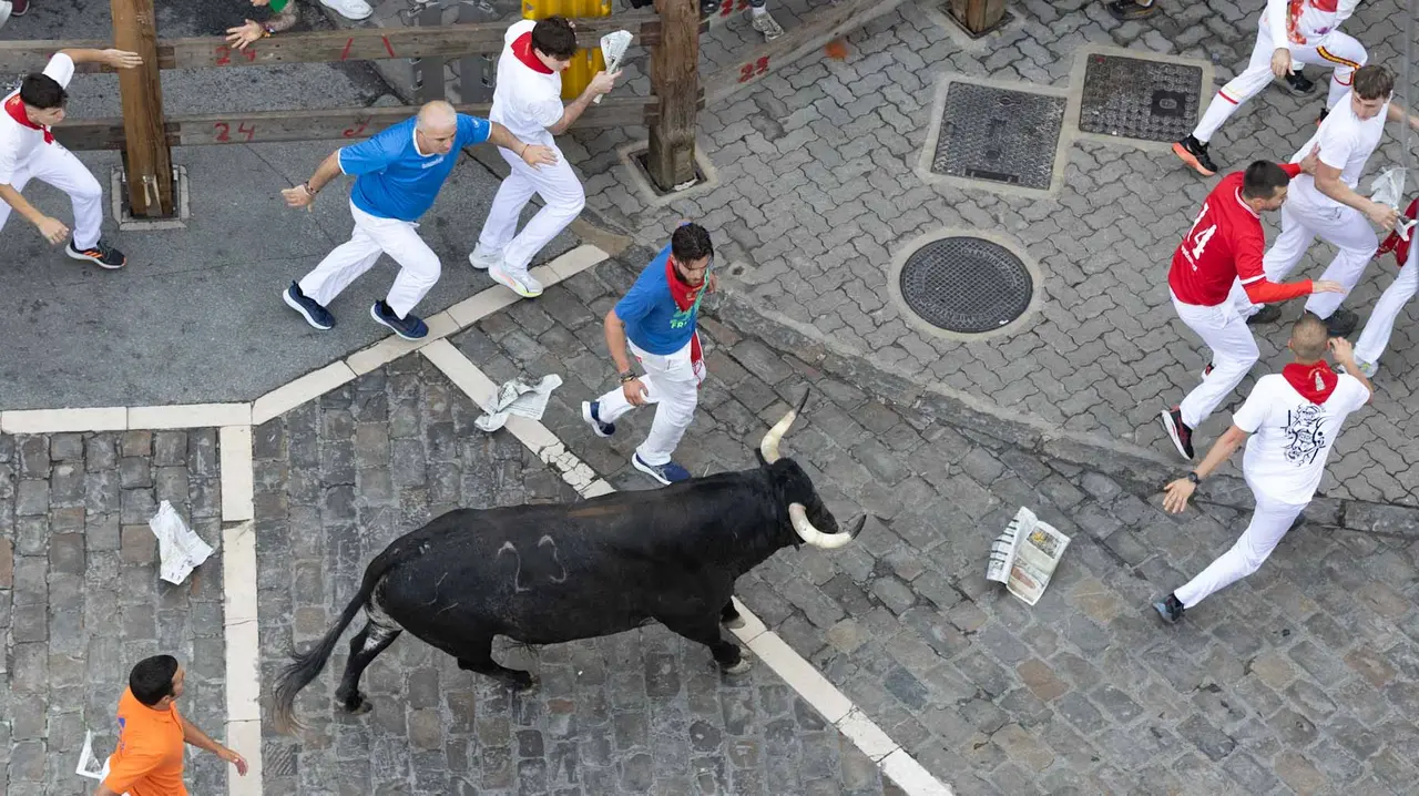 Segundo encierro de San Fermín 2015 con toros de Cebada Gago en Telefonica. Maite H. Mateo.-67