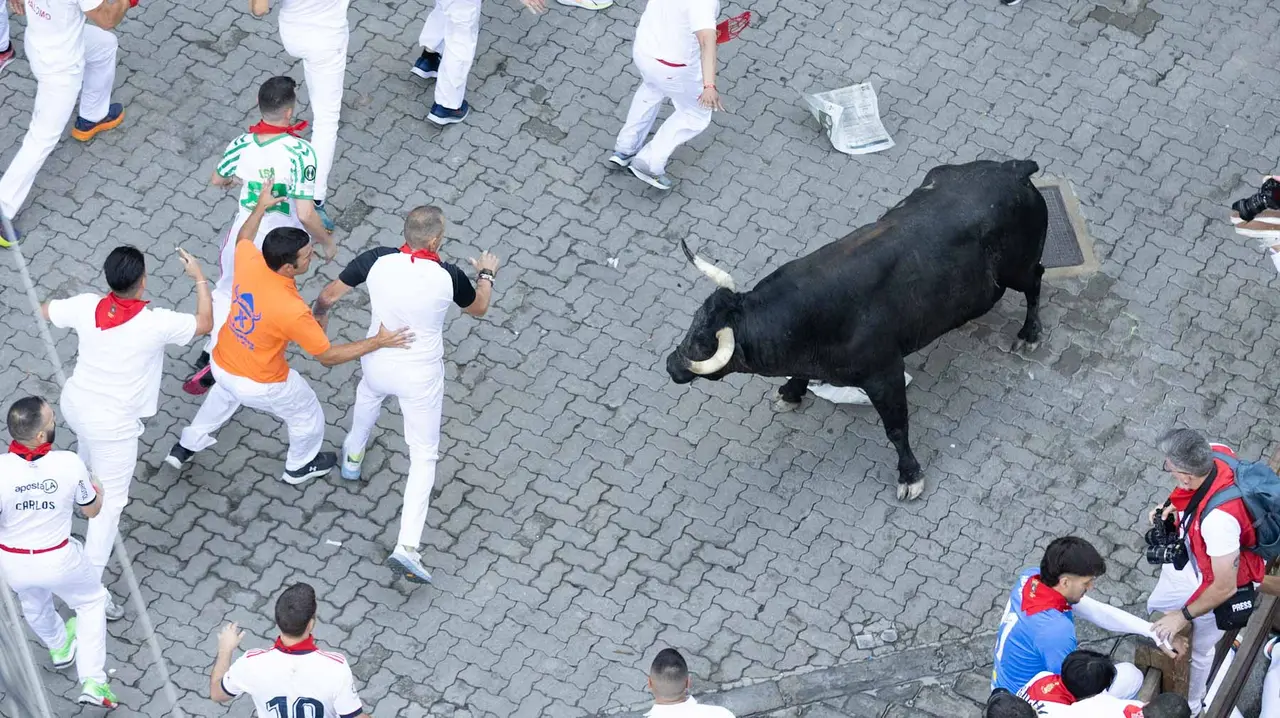 Segundo encierro de San Fermín 2015 con toros de Cebada Gago en Telefonica. Maite H. Mateo.-70