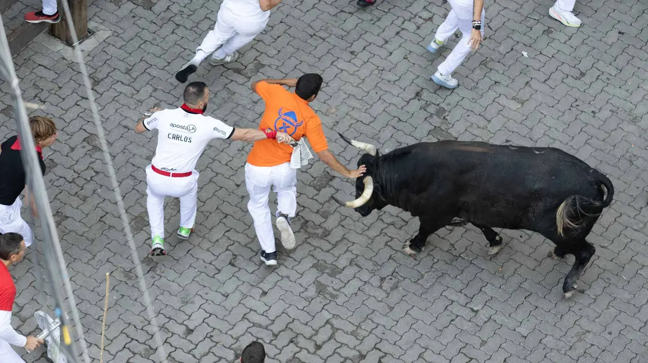 Segundo encierro de San Fermín 2015 con toros de Cebada Gago en Telefonica. Maite H. Mateo.-71
