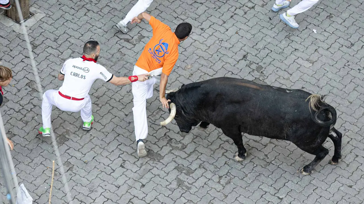Segundo encierro de San Fermín 2015 con toros de Cebada Gago en Telefonica. Maite H. Mateo.-72