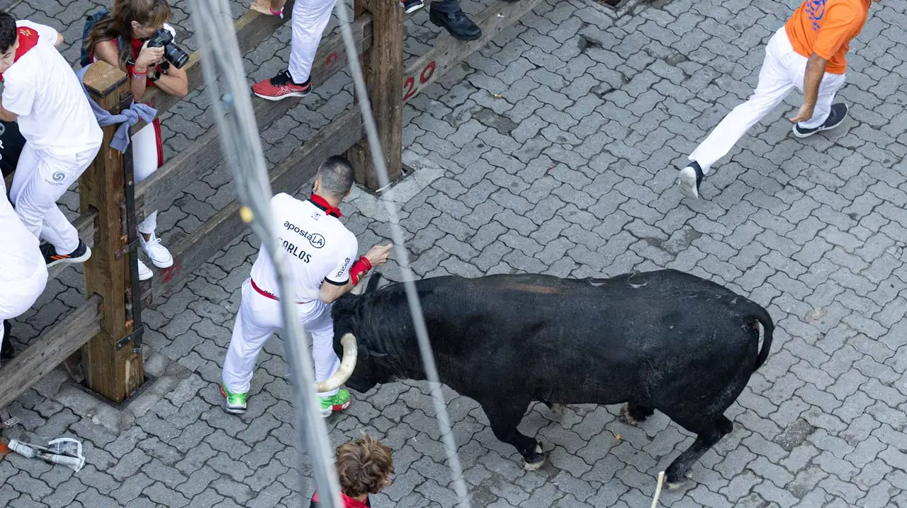 Segundo encierro de San Fermín 2015 con toros de Cebada Gago en Telefonica. Maite H. Mateo.-73