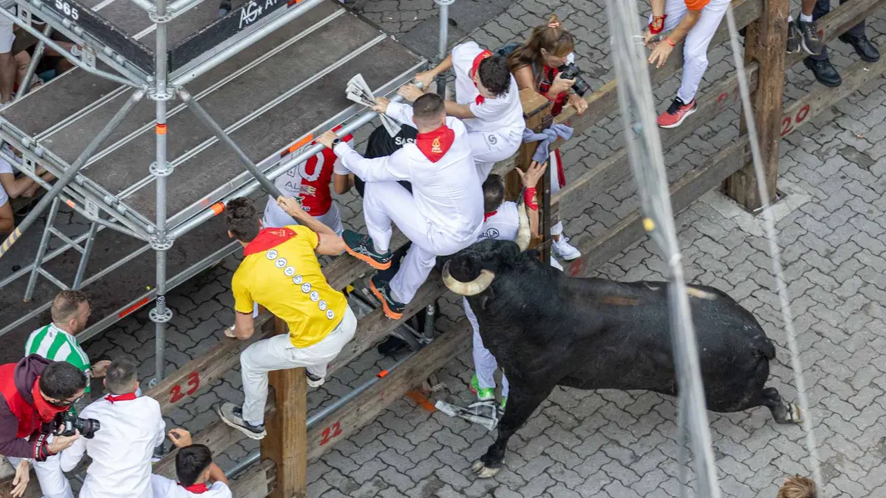 Segundo encierro de San Fermín 2015 con toros de Cebada Gago en Telefonica. Maite H. Mateo.-75