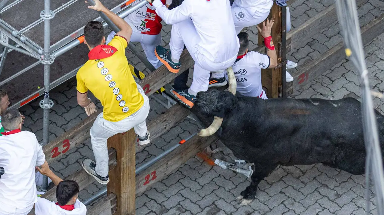 Segundo encierro de San Fermín 2015 con toros de Cebada Gago en Telefonica. Maite H. Mateo.-76