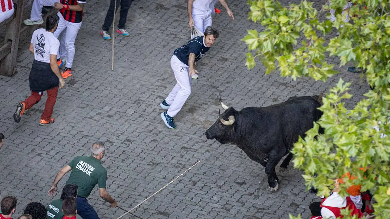 Segundo encierro de San Fermín 2015 con toros de Cebada Gago en Telefonica. Maite H. Mateo.-79