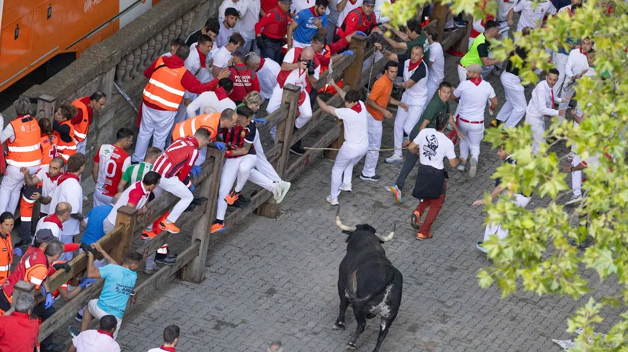 Segundo encierro de San Fermín 2015 con toros de Cebada Gago en Telefonica. Maite H. Mateo.-80