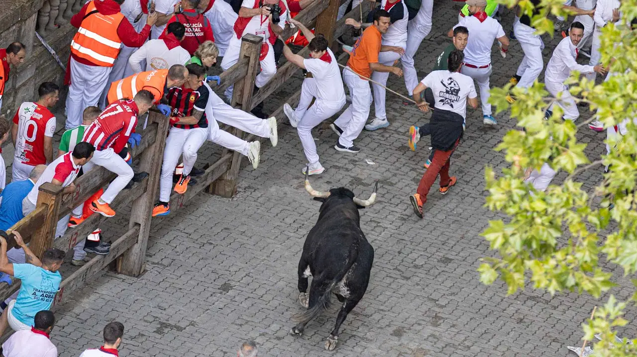 Segundo encierro de San Fermín 2015 con toros de Cebada Gago en Telefonica. Maite H. Mateo.-81