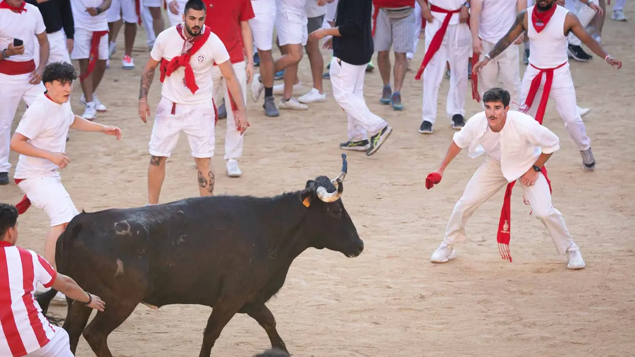 Suelta de vaquillas tras el tercer encierro de San Fermín en Pamplona.. Maite H. Mateo.-30