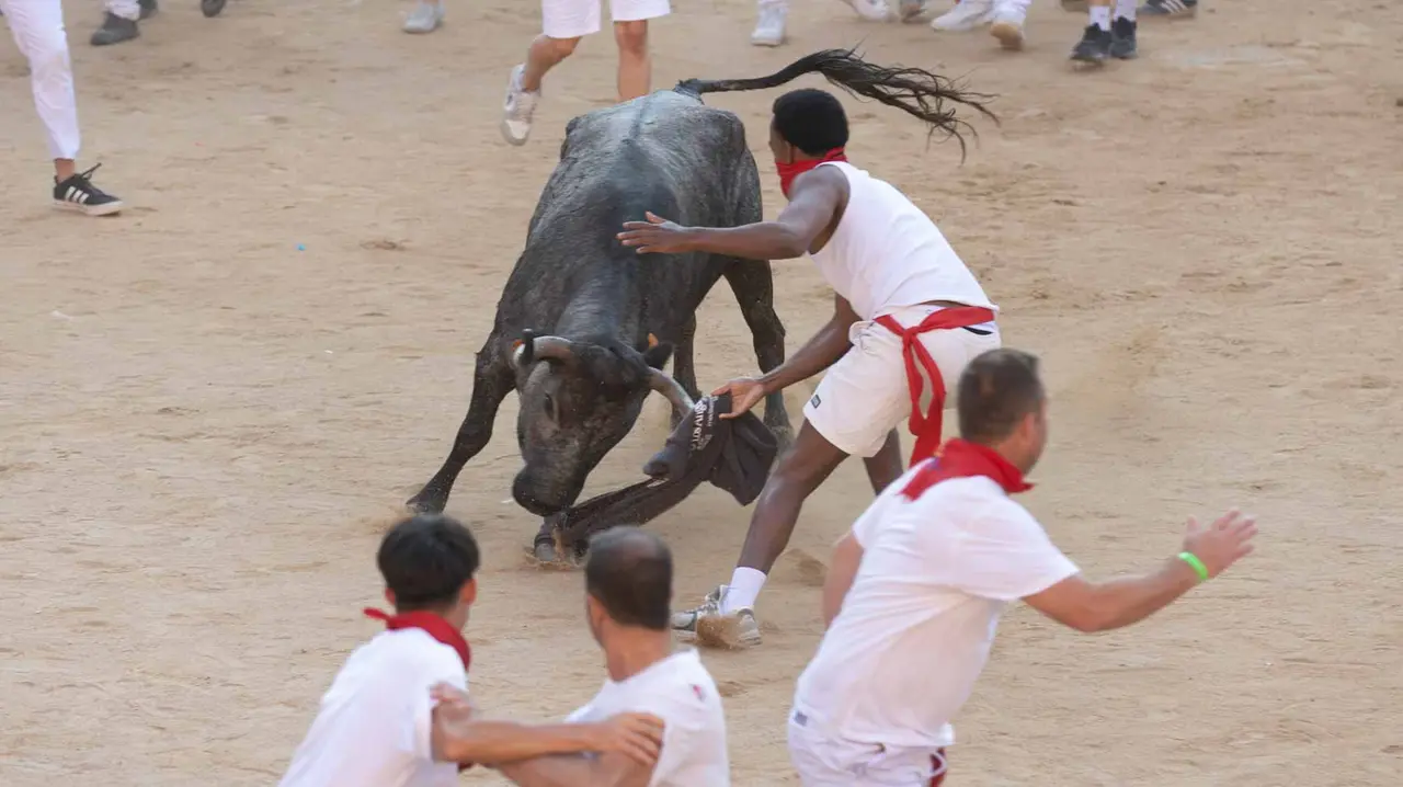 Suelta de vaquillas tras el cuarto encierro de San Fermín. Maite H. Mateo.-14