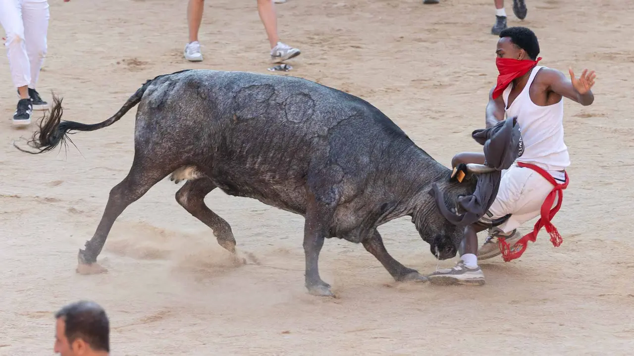 Suelta de vaquillas tras el cuarto encierro de San Fermín. Maite H. Mateo.-16
