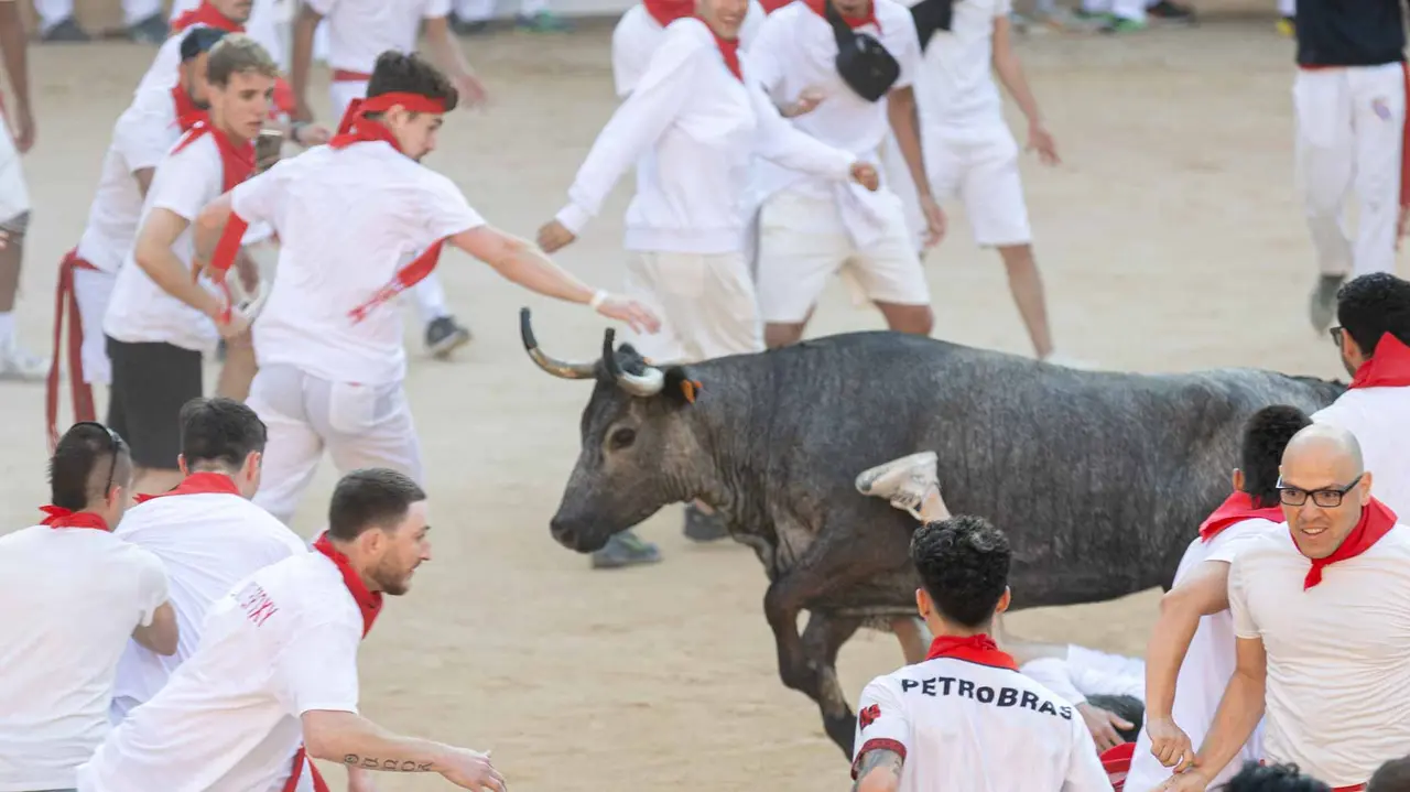 Suelta de vaquillas tras el cuarto encierro de San Fermín. Maite H. Mateo.-19
