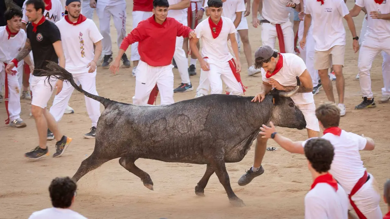 Suelta de vaquillas tras el cuarto encierro de San Fermín. Maite H. Mateo.-20