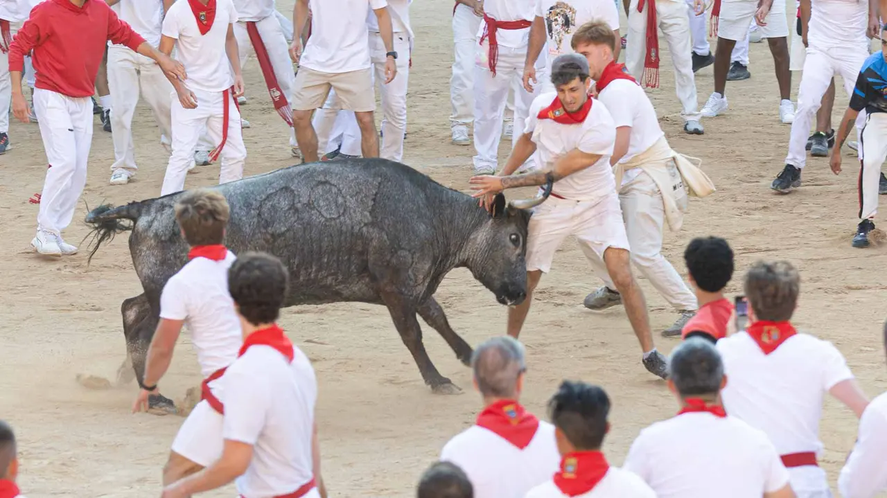 Suelta de vaquillas tras el cuarto encierro de San Fermín. Maite H. Mateo.-22