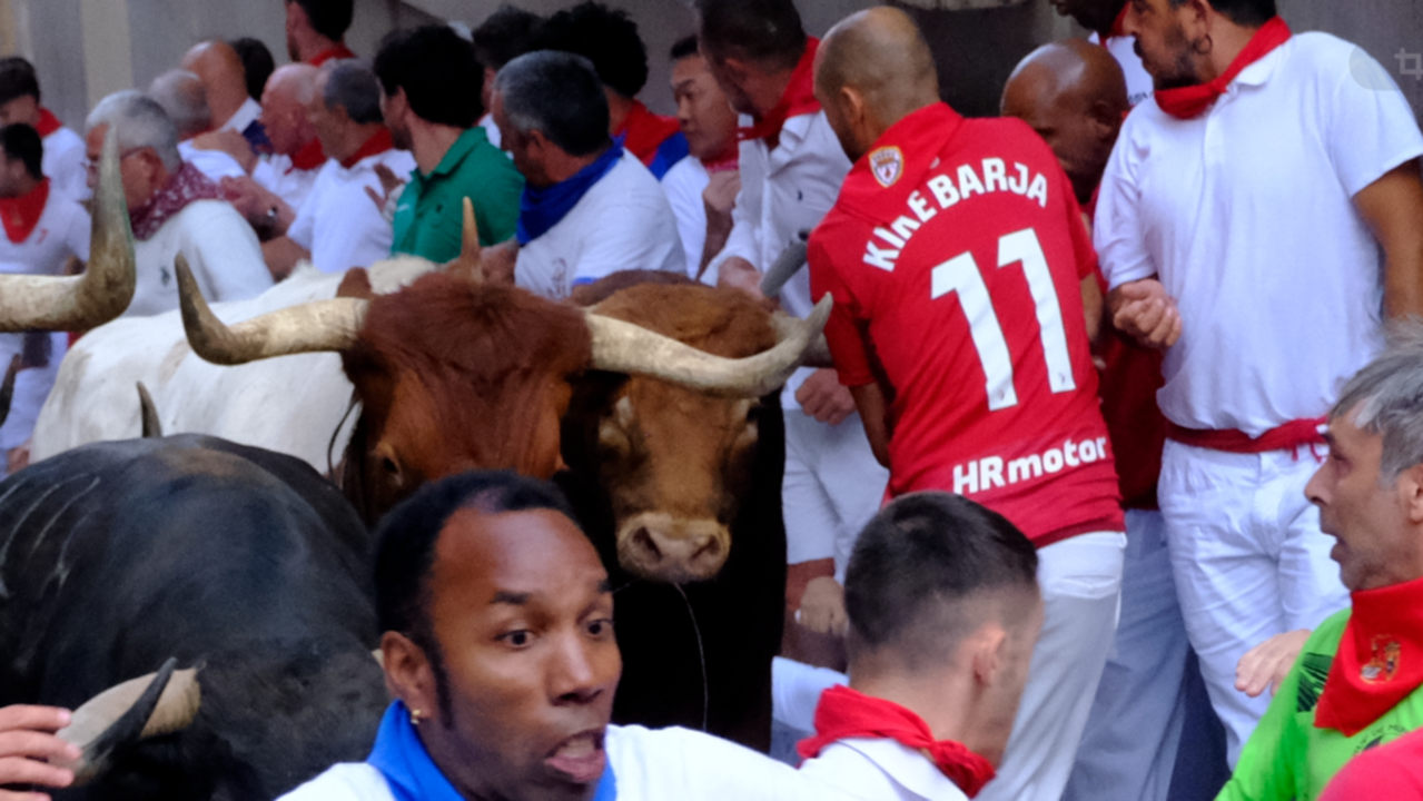 Quinto encierro de San ermín con toros de la ganadería de Jandilla. KUKUXUMUSU / JUAN IGNACIO DELGADO