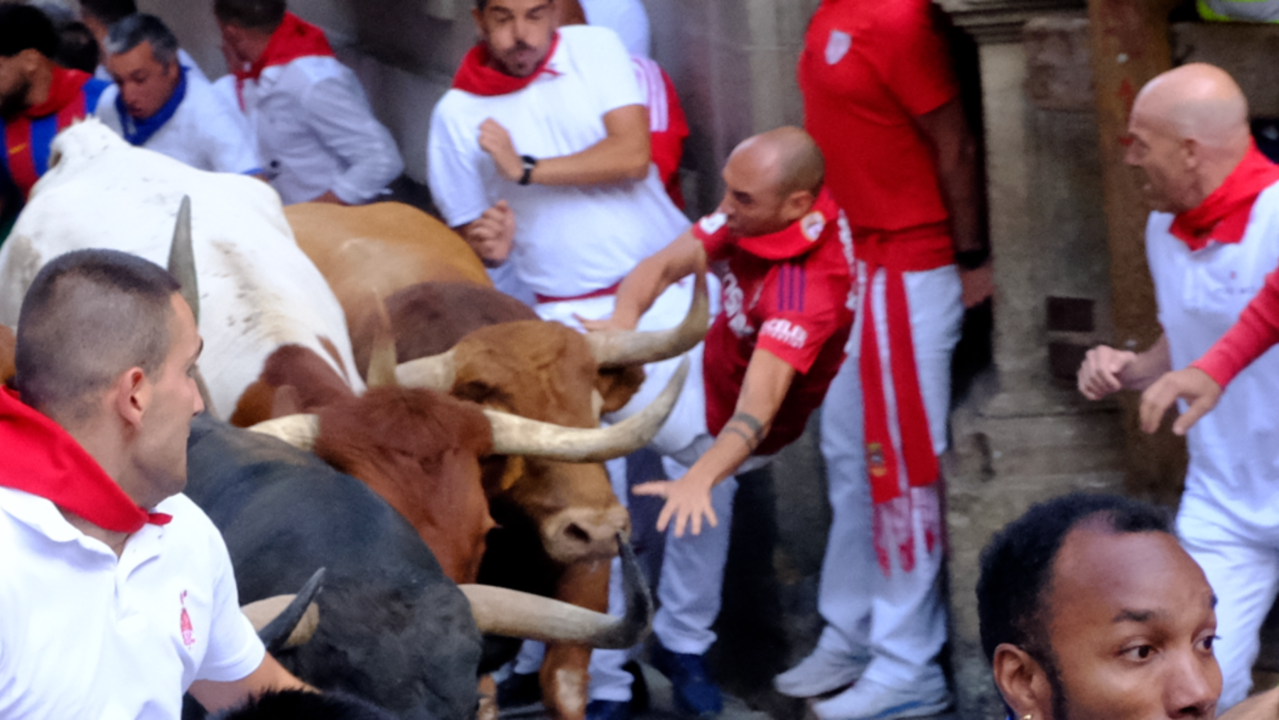 Quinto encierro de San ermín con toros de la ganadería de Jandilla. KUKUXUMUSU / JUAN IGNACIO DELGADO