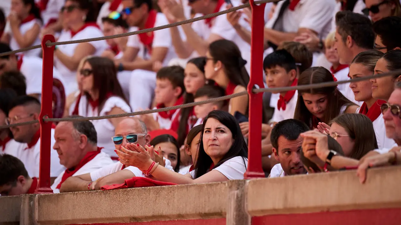 Mañana de Toros en Familia con la exhibición de rejoneo a cargo de Pablo Donat y exhibición de los recortadores Iker Monreal y Sergio Valle durante San Fermín 2025. PABLO LASAOSA
