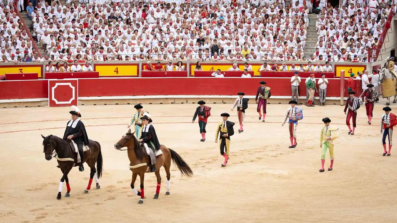 Quinta corrida de la Feria del Toro de San Fermín con toros de Jandilla. Lidian Juan Ortega, Roca Rey y Pablo Aguado. MAITE H. MATEO