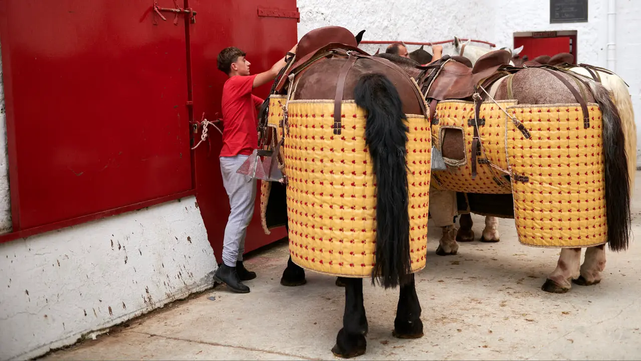 Quinta corrida de toros de la Feria de San Fermín con toros de Jandilla para Juan Ortega, Andrés Roca Rey y Pablo Aguado. IRANZU LARRASOAÑA