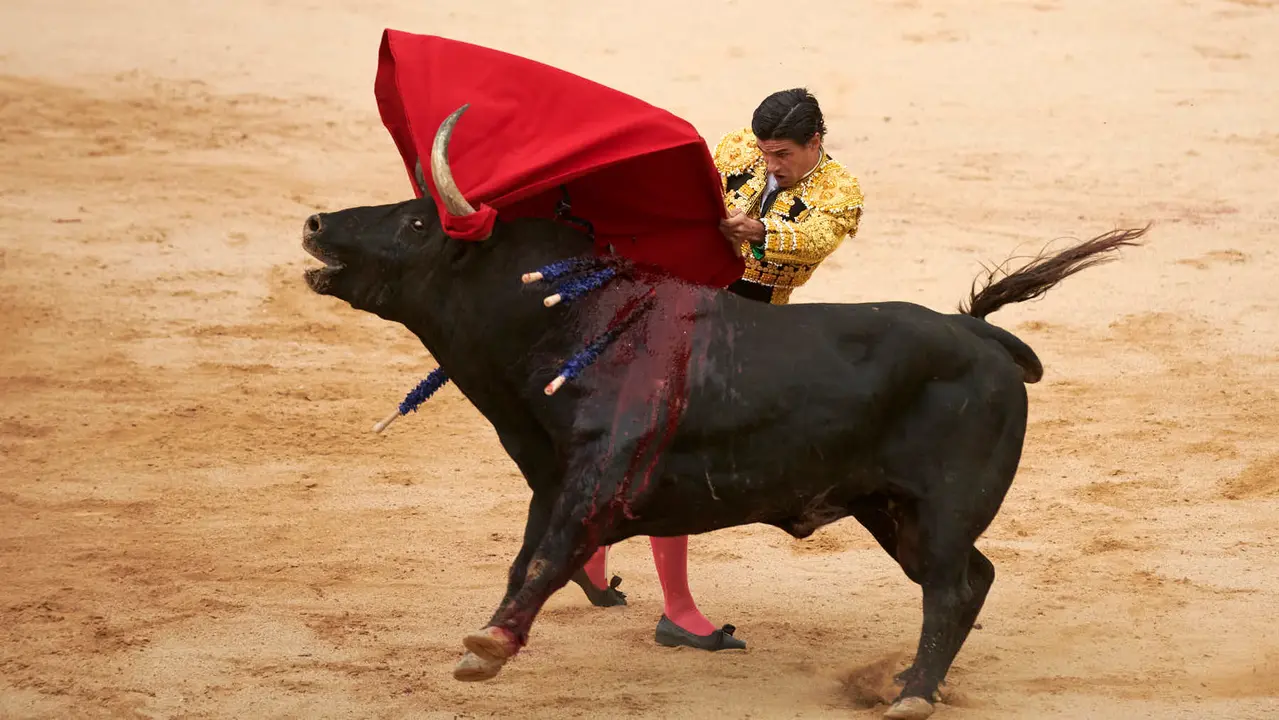 Quinta corrida de toros de la Feria de San Fermín con toros de Jandilla para Juan Ortega, Andrés Roca Rey y Pablo Aguado. IRANZU LARRASOAÑA