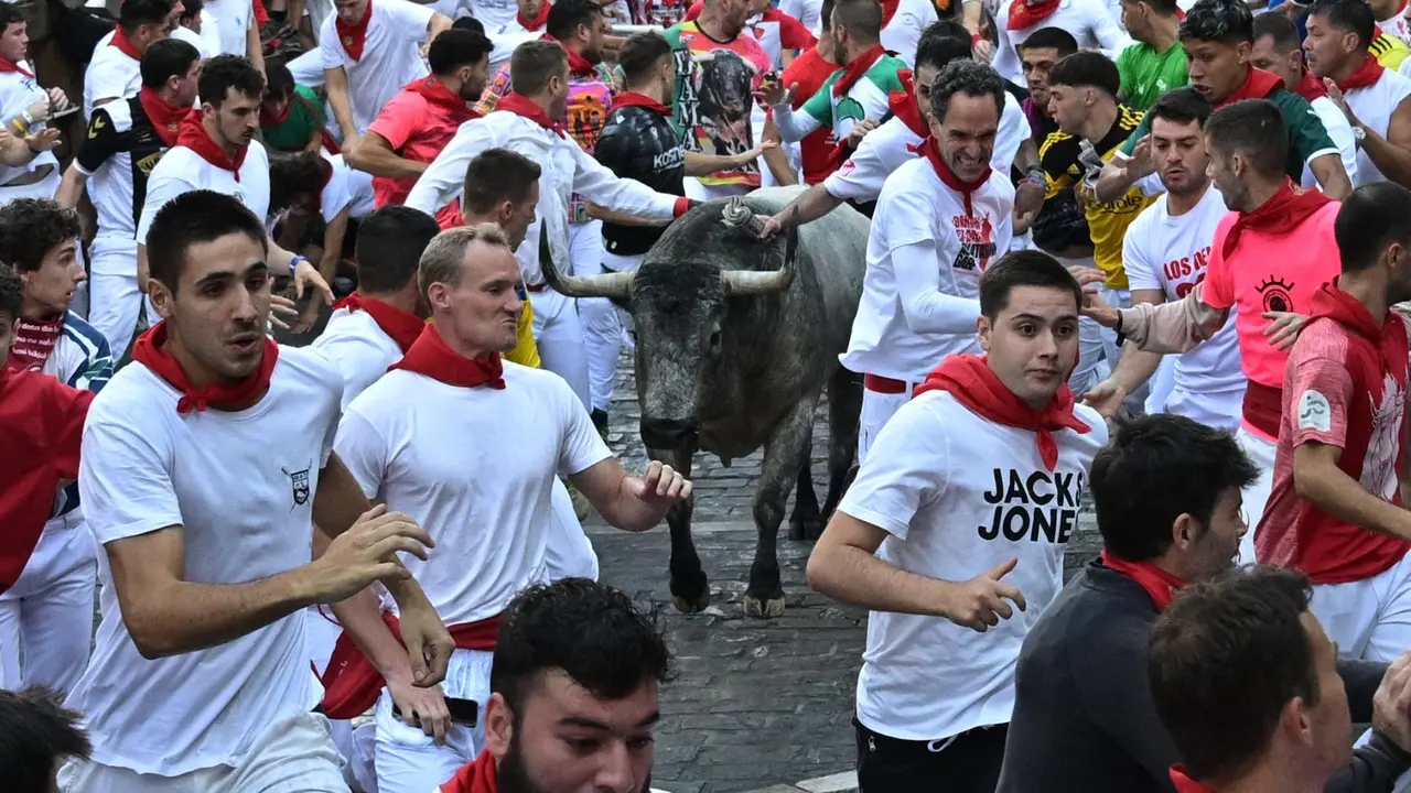 Sexto encierro de San Fermín 2025 el día 12 de julio con toros de José Escolar en Telefónica. EFE - DANIEL FERNÁNDEZ (3)