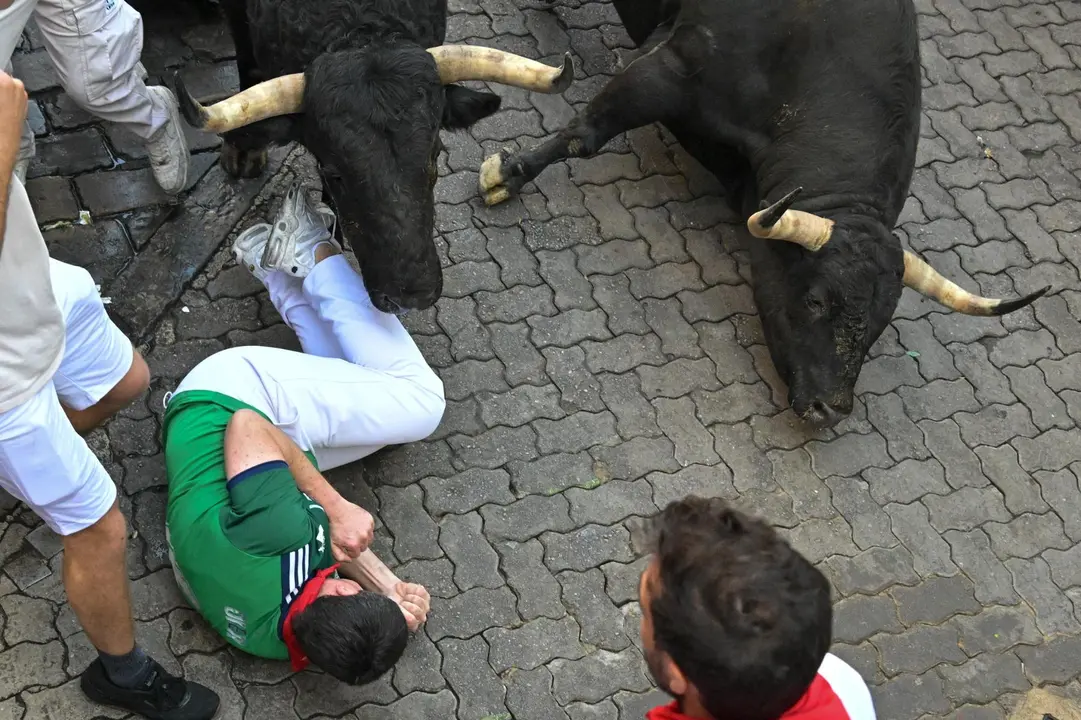 Séptimo encierro de San Fermín 2025 el día 13 de julio con toros de La Palmosilla en Telefónica. EFE - DANIEL FERNÁNDEZ (1)