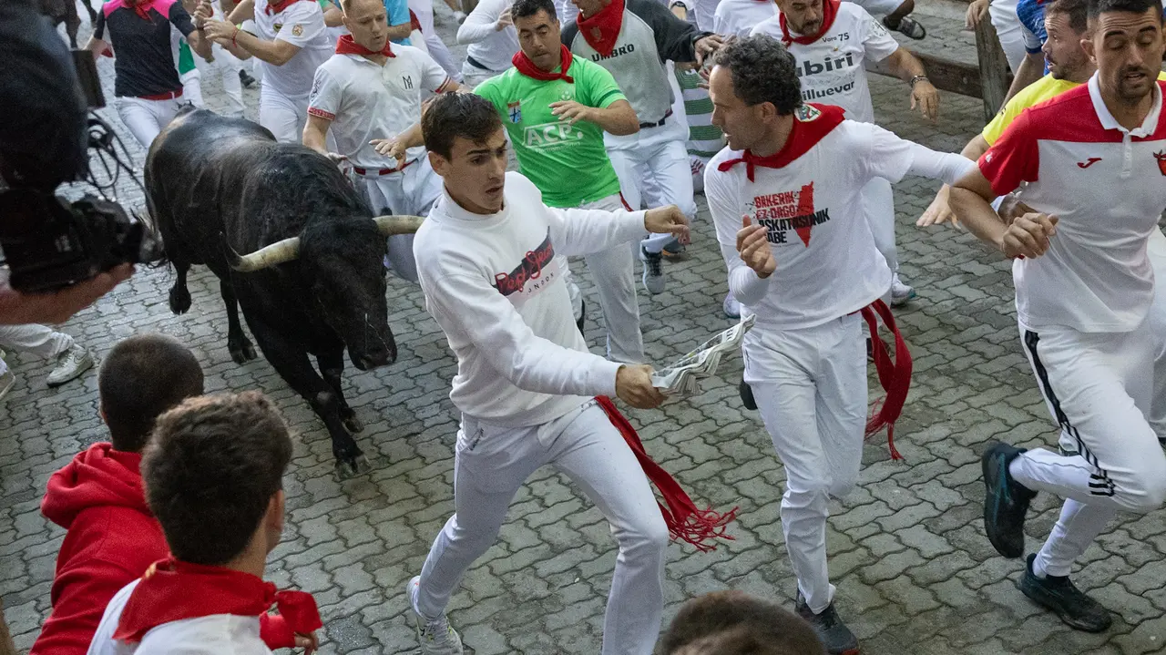 Séptimo encierro de San Fermín con toros de la Palmosilla en bajada callejón.Maite H. Mateo..-11