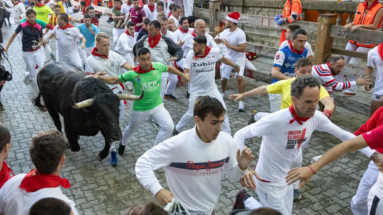 Séptimo encierro de San Fermín con toros de la Palmosilla en bajada callejón.Maite H. Mateo..-13