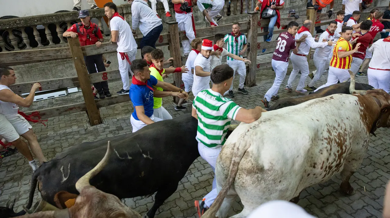 Séptimo encierro de San Fermín con toros de la Palmosilla en bajada callejón.Maite H. Mateo..-25