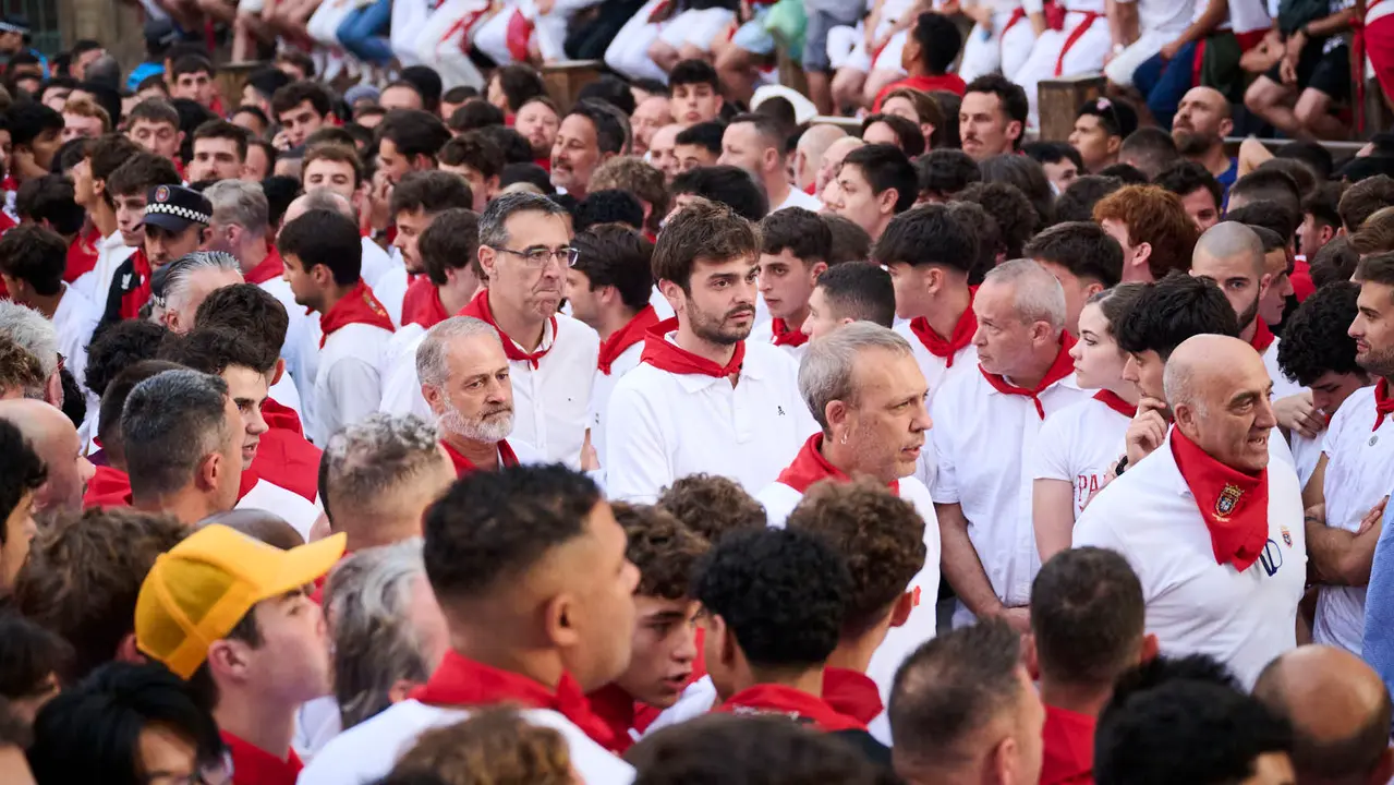 Séptimo encierro de San Fermín 2025 con toros de La Palmosilla. PABLO LASAOSA