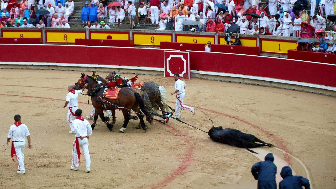 Séptima corrida de la Feria del Toro de San Fermín 2025 con toros de La Palmosilla para Jiménez Fortes, Fernando Adrián y Ginés Marín. IÑIGO ALZUGARAY