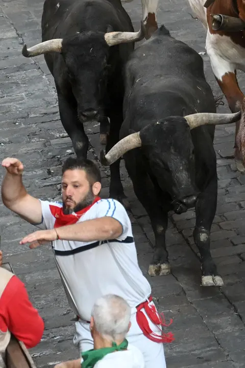 Octavo encierro de San Fermín 2025 el día 14 de julio con toros de Miura en Santo Domingo. EFE - JOSE LUIS LARRIÓN (3)