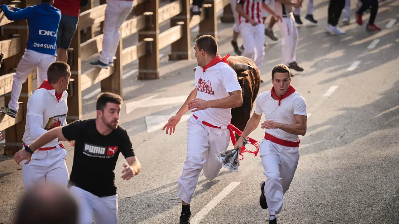 Primer encierro de las fiestas de Tudela 2025 con novillos de Tornay. PABLO LASAOSA