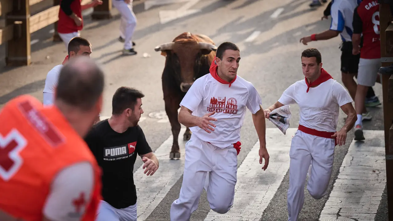 Primer encierro de las fiestas de Tudela 2025 con novillos de Tornay. PABLO LASAOSA