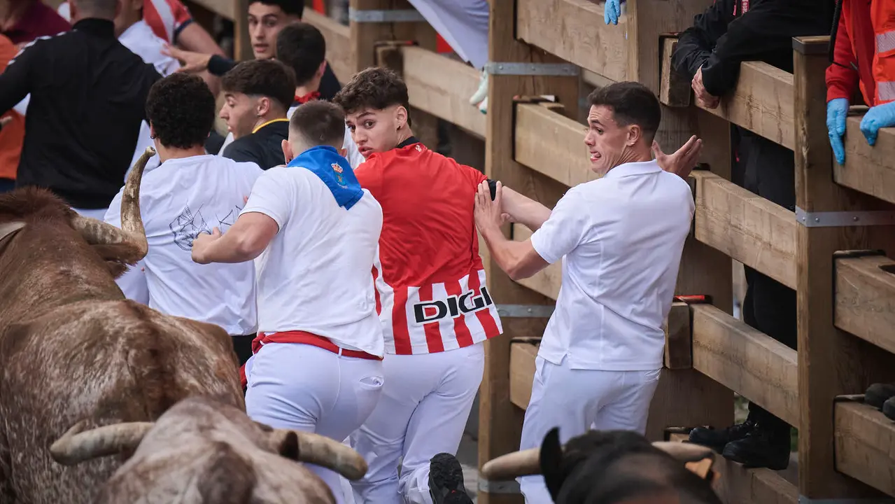 Primer encierro de las fiestas de Tudela 2025 con novillos de Tornay. PABLO LASAOSA